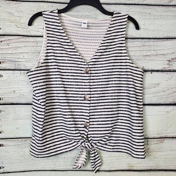 Old Navy Women’s Striped Button Front Tank Top Tie Hem Size L - Picture 1 of 6